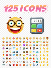 Set of Realistic Cute Icons on Transparent Background . Isolated Vector Illustration 