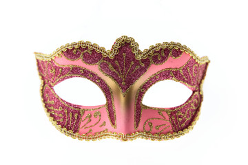 Pink Venetian carnival mask isolated on white background