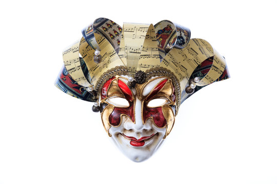 Harlequin handmade Venetian mask isolated on white background