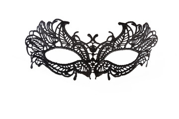 Black lace carnival mask isolated on white background