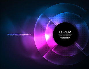 Circular glowing neon shapes, techno background