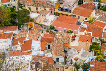 Naklejka premium Roof tops from Acropolis sacred hill in Plaka Athens, Greece