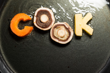 fried vegetables in the form of letters
