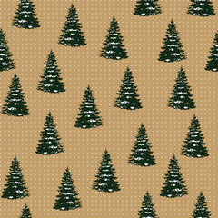 Seamless Merry Christmas Festive Pattern with Tree