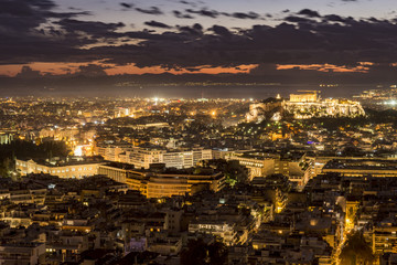 acropolis of athens at night