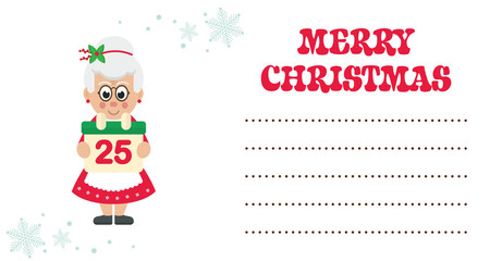 cartoon mrs santa with calendar christmas card