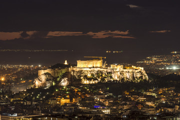 acropolis of athens at night
