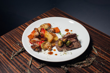 grilled vegetables with meat and rosemary;