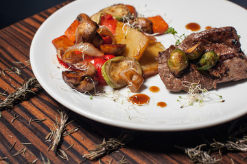 grilled vegetables with meat and rosemary;