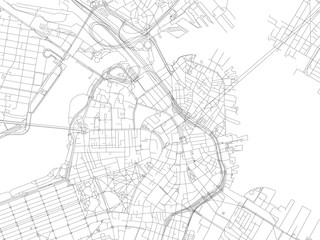 Fototapeta na wymiar Strade di Boston centro, cartina della città, Massachusetts, Stati Uniti. Stradario