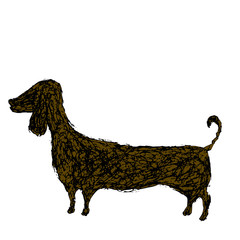 Silhouette dog dachshund, doodle style, cartoon scribble puppy i