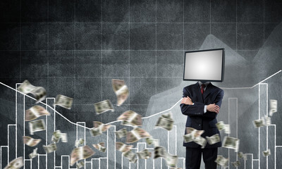Businessman with TV instead of head.