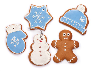 Gingerbread cookies for Christmas on a white background