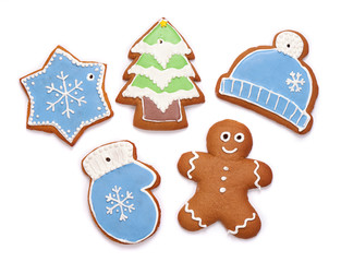 Gingerbread cookies for Christmas on a white background