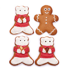 Gingerbread cookies for Christmas on a white background