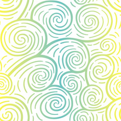 Curls seamless pattern. Colorful vector. Yelow and blue gradient pattern with swirls. Vector illustration