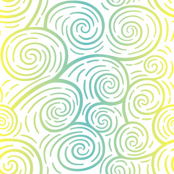 Curls seamless pattern. Colorful vector. Yelow and blue gradient pattern with swirls. Vector illustration © irabeg