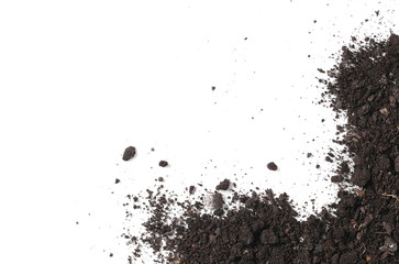 Dirt, soil pile isolated on white background, top view