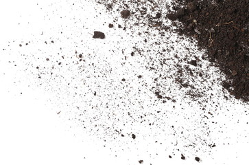 Dirt, soil pile isolated on white background, top view