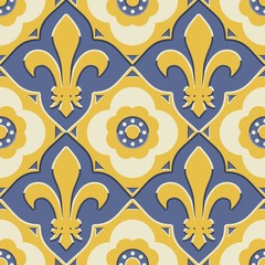 Retro Revival french ornate, fleur de lis in a geometric pattern
