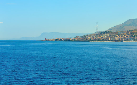 Messina strait from ferry, Sicily, Italy