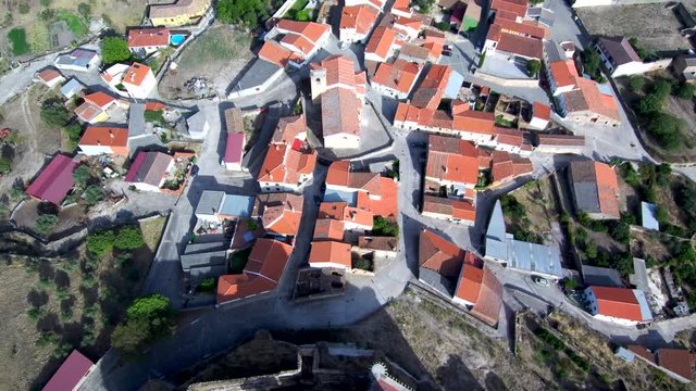 Aerial view in spanish castle of  Belvis de Monroy. Extremadura. Spain. 4k Drone Video