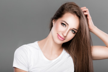 Fototapeta premium woman with shiny straight long hair. 