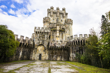 Fototapeta na wymiar The Butroeko gaztelua or Butron Castle, a fortress completely rebuilt by Francisco de Cubas in 1878, located in Gatika, Basque Country, northern Spain