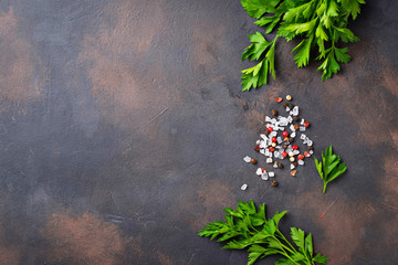 Parsley, salt and pepper. Culinary background