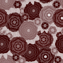 Vector seamless pattern. Monochrome illustration of abstract flowers in different sizes.