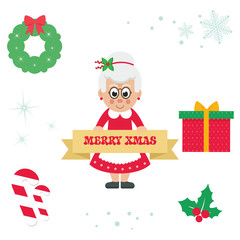 cartoon cute mrs santa with sign vector cartoon illustration