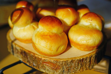 Freshly baked French brioches