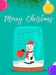 Merry Christmas snow globe snowman greeting card