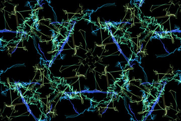 Swirls of fractal lines on black backround.