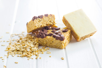 Oat protein bars and oatmeal.