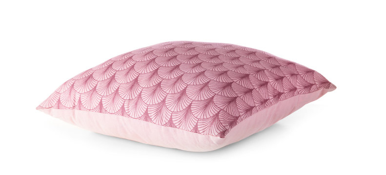 Soft pink pillow, isolated on white