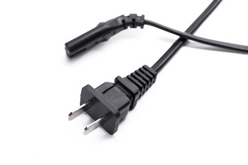 black electric plug cable isolated on white background