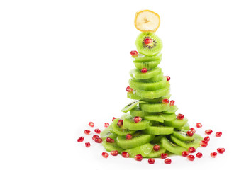 Christmas tree with kiwi and pomegranate