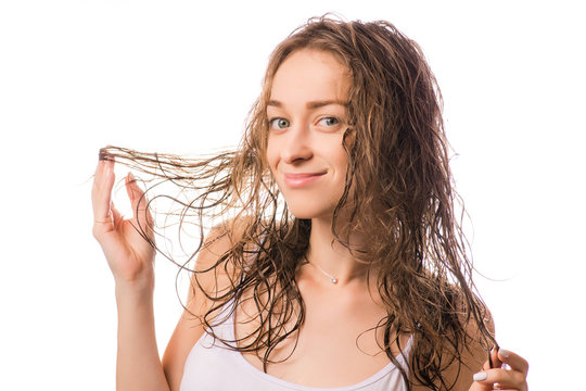 Beautiful Young Woman Wet Hair