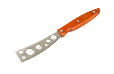 cheese knife with a wooden handle over white