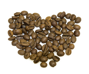 heart from coffee beans isolated on a white background