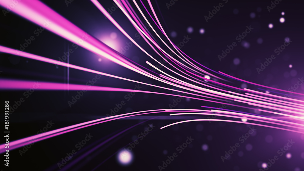 Poster abstract background with animation moving of lines for fiber optic network 3d illustration.see more 