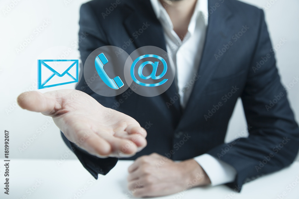 Aufkleber man using a mobile phone with mail and sms sign