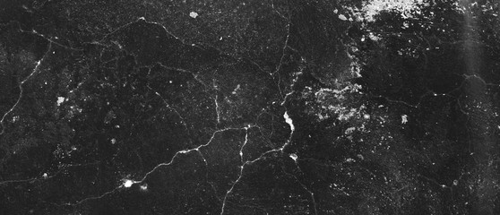Panorama of Old black paint texture peeling off concrete wall background.