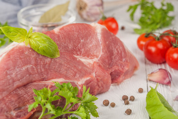  large piece of pork with greens and basil