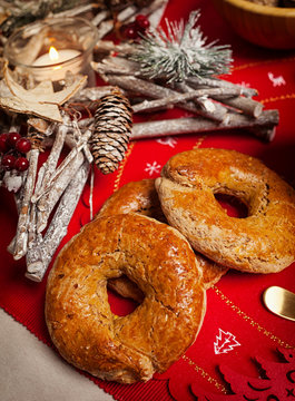 Close up of typical neapolitan christmas sweet called roccoco