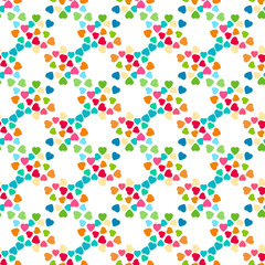 Kids festive background with hearts confetti. A Happy Birthday, Christmas or New Year Party decor. Vector carnaval seamless colorful pattern for kids birthday party, valentines day.