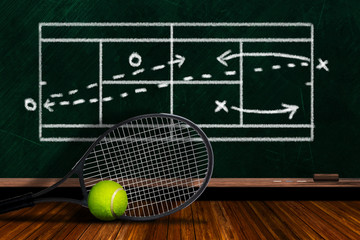 Tennis Game Strategy With Chalk Board And Copy Space