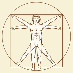 Leonardo Da Vinci Vetruvian Man, human anatomy - obrazy, fototapety, plakaty
