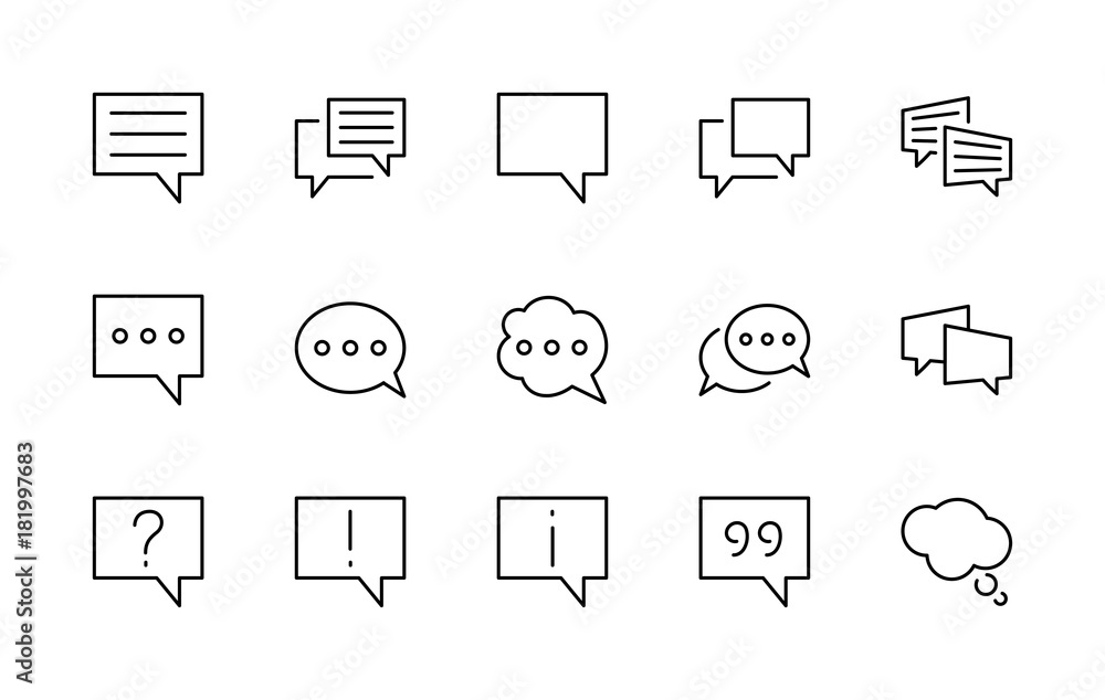 Poster set of speech bubble chat vector lines of icons. editable move. 32x32 pixels.